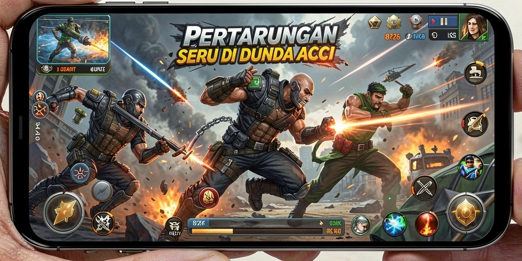 Screenshot gameplay 8ZK menampilkan pertarungan aksi yang intens dan mendebarkan.