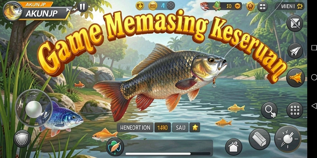 Tampilan menarik gameplay AKUNJP dengan aksi memancing yang seru.