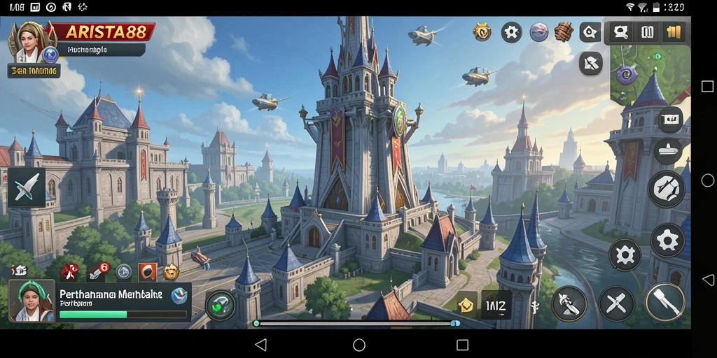 Tampilan gameplay seru ARISTA88 dengan menara dan musuh.