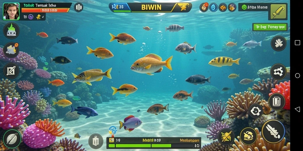 Screenshot utama BIWIN menampilkan momen seru menembak ikan.