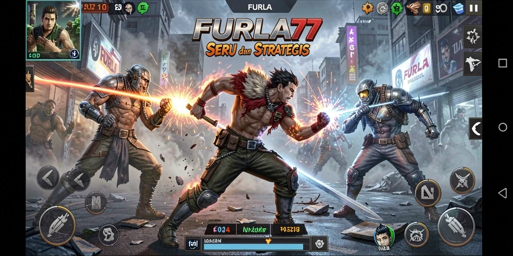 Screenshot dari gameplay FURLA77 yang menampilkan pertarungan sengit.