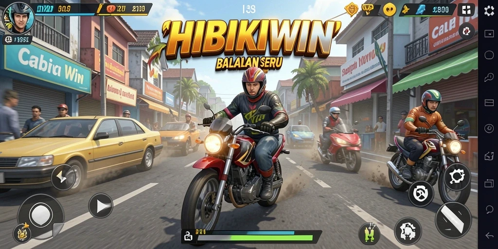 Screenshot gameplay HIBIKIWIN yang menampilkan aksi balapan seru.