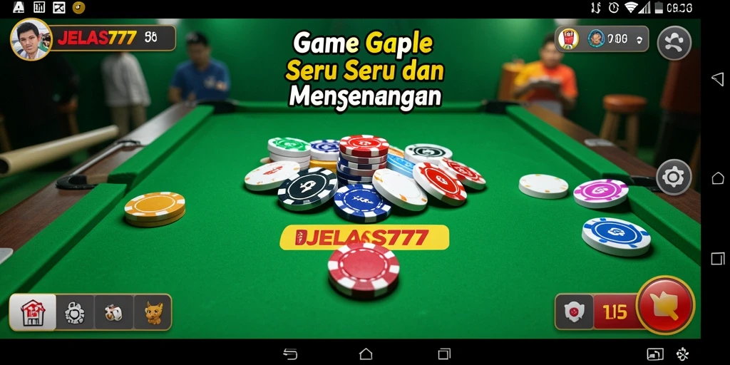 Gameplay seru JELAS777 dengan pemain gaple lainnya.