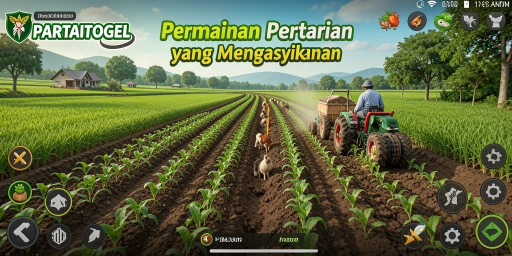 Tampilan utama gameplay PARTAITOGEL dengan pertanian yang menawan.