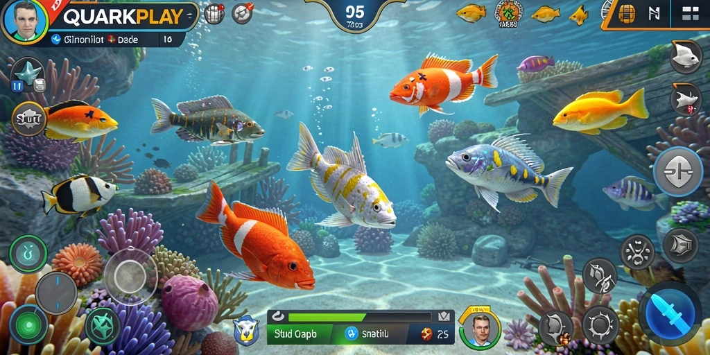 Tangkapan layar dari gameplay seru QUARKPLAY saat menangkap ikan.