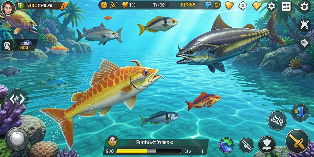 Menampilkan gameplay seru Tembak Ikan di RP888.