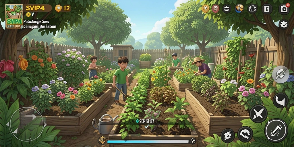 Tampilan gameplay SVIP4 yang menyenangkan dan interaktif dalam berkebun.