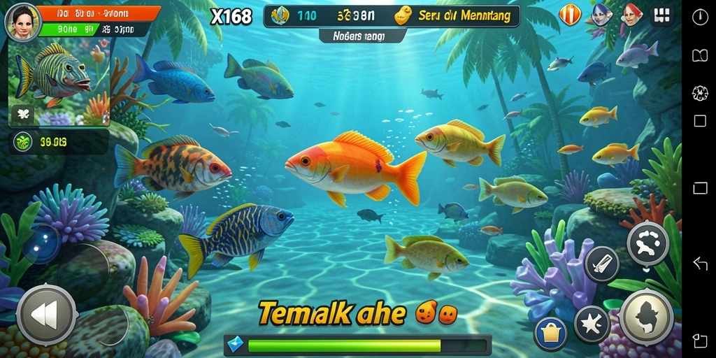Screenshot gameplay X168 menampilkan aksi seru menembak ikan.
